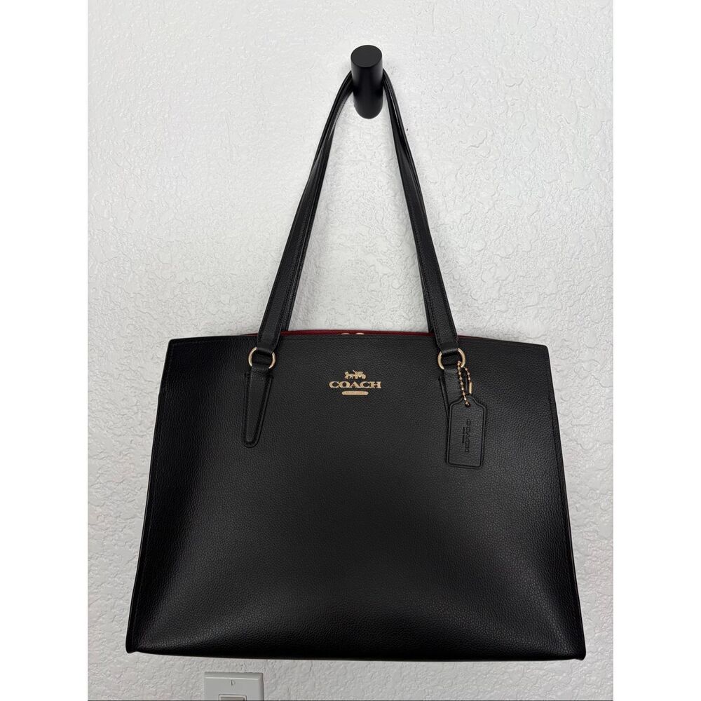 Coach Tatum Carryall Shoulder Tote Bag in Black/True Red (C4077) NWOT - Picture 5 of 12
